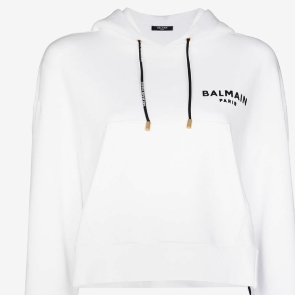 BALMAIN logo-print cropped hoodie - Picture 1 of 9